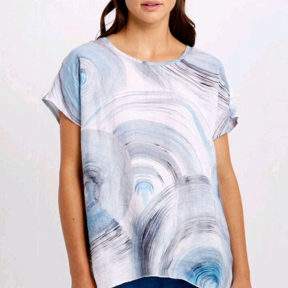 Simply Art by Dolcezza Linen Brushstroke Print Top M